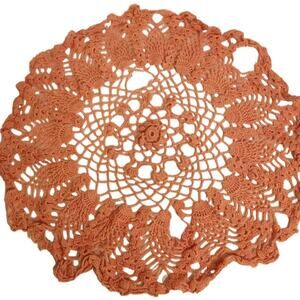 VTG Crocheted XL 17" Mauve Doily Pink Flower Table Topper Cottage Decor Grandma